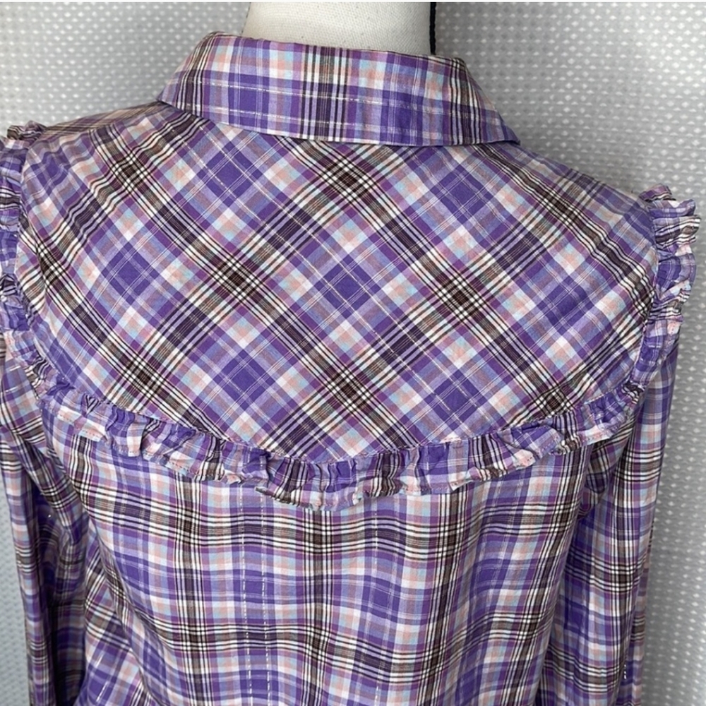 ModCloth Ruffled Up at the Rodeo Purple Shirt L Western Plaid Breathable - Picture 5 of 10